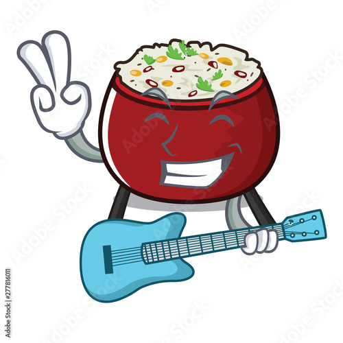 With guitar curd rice isolated with the cartoon