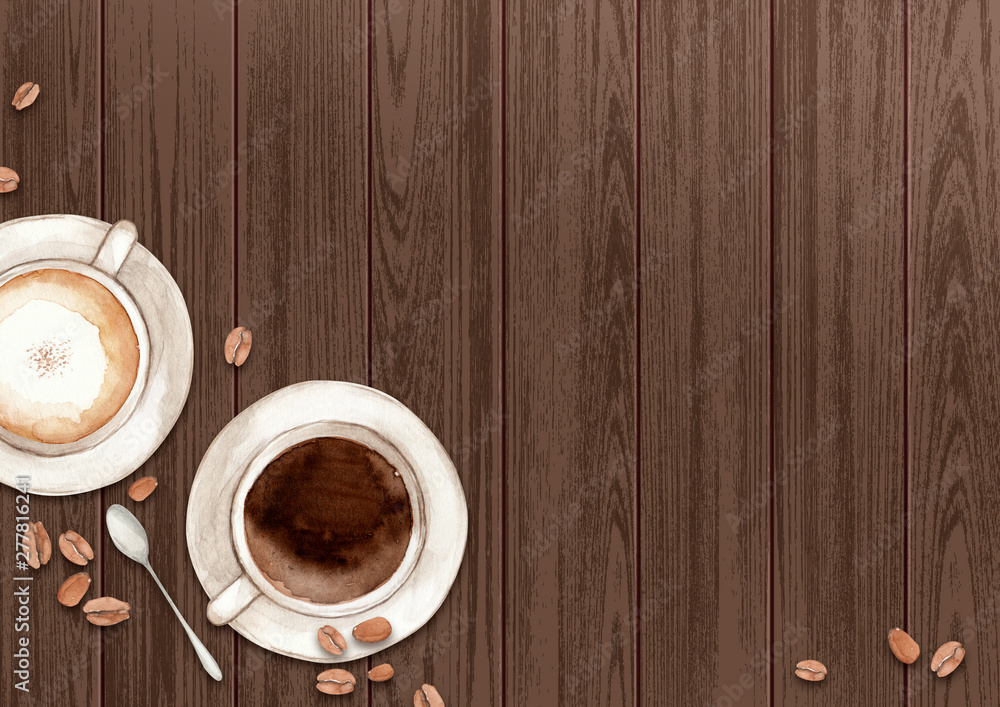 カフェでコーヒーとカフェラテ 背景 水彩 イラスト Stock Illustration Adobe Stock