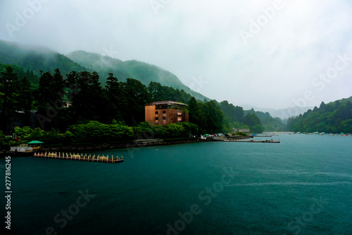 Port at Lake Ashinoko in the raining day, Hakone, Japan