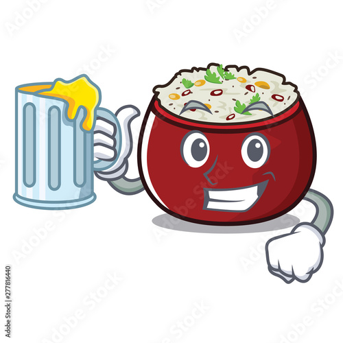 With juice curd rice isolated with the cartoon