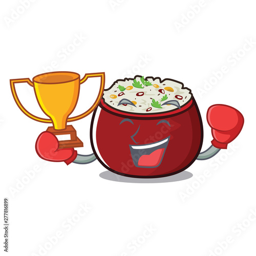 Boxing winner curd rice placed on character plate