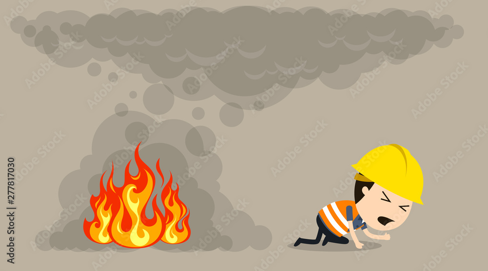 Escape from the smoke of a fire, Vector illustration, Safety and accident,  Industrial safety cartoon Stock Vector | Adobe Stock