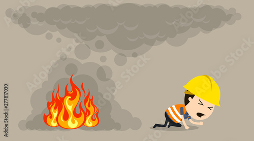 Escape from the smoke of a fire, Vector illustration, Safety and accident, Industrial safety cartoon