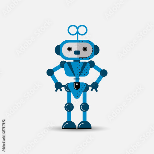 Funny vector robot icon in flat style isolated on grey background. Cute flat Vector illustration of Chatbot icon, vintage friendly AI robot. Customer support service chat bot. Cute cartoon robot icon