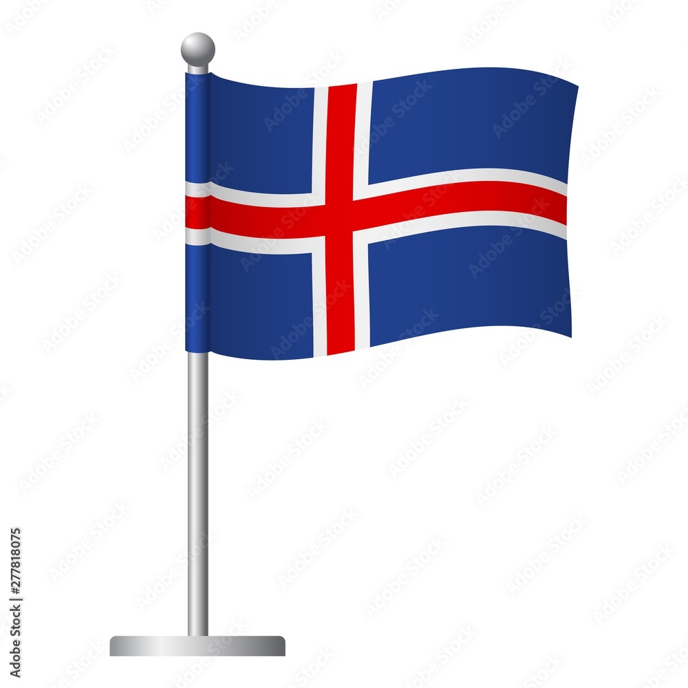 Iceland flag on pole icon