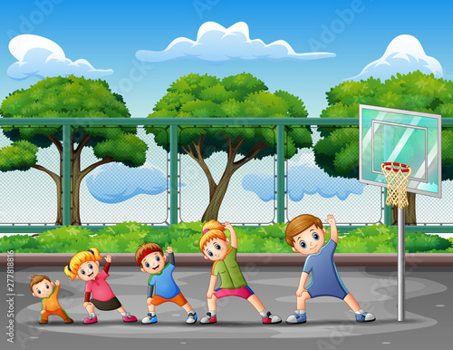 Sportive the children exercising at the court