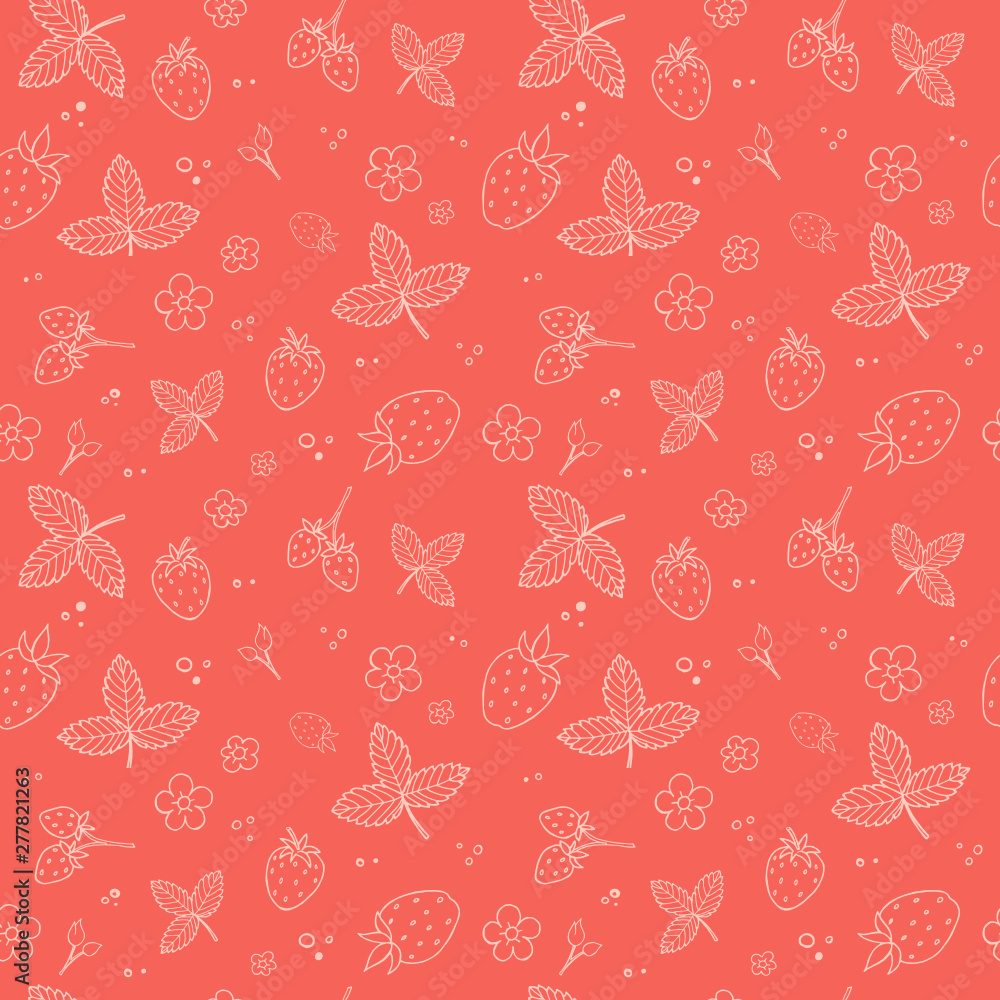 Repeating strawberry pattern. Subtle, cute, minimalist, vector seamless pattern, can be used for fabrics, wallpaper, web, scrapbooking, card. Repeating strawberry pattern. Subtle, cute, minimalist, vector seamless pattern, can be used for fabrics, wallpaper, web, scrapbooking, card.