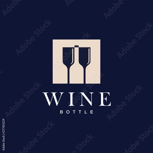 wine glass with negative space bottle vector logo design