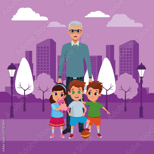 grandchildren and grandfather of hand