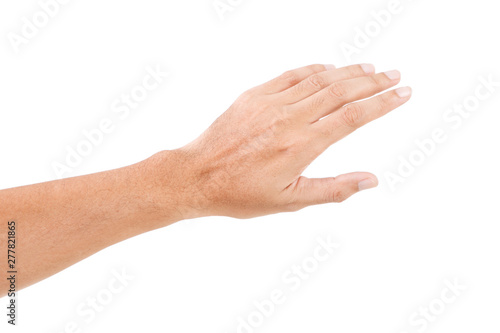 Male asian hand gestures isolated over the white background. TOUCHING POSE.