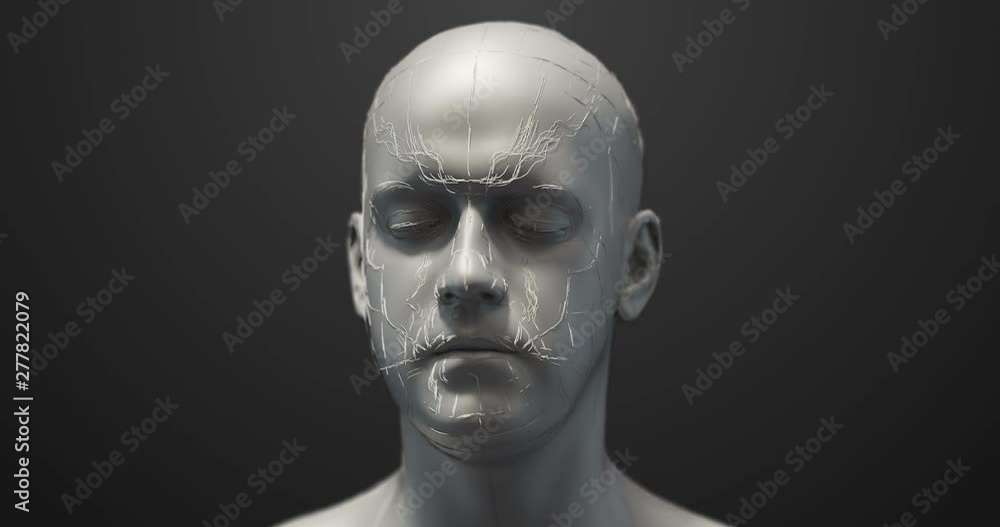 Advanced Bionic Robot Head Rotating Slowly On Background - Technology Related 3D 4K Animation Concept Advanced Bionic Robot Head Rotating Slowly On Background - Technology Related 3D 4K Animation Concept