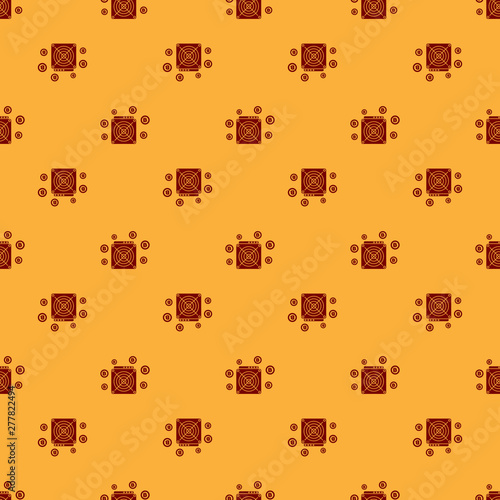 Red ASIC Miner icon isolated seamless pattern on brown background. Cryptocurrency mining equipment and hardware. Application specific integrated circuit. Flat design. Vector Illustration