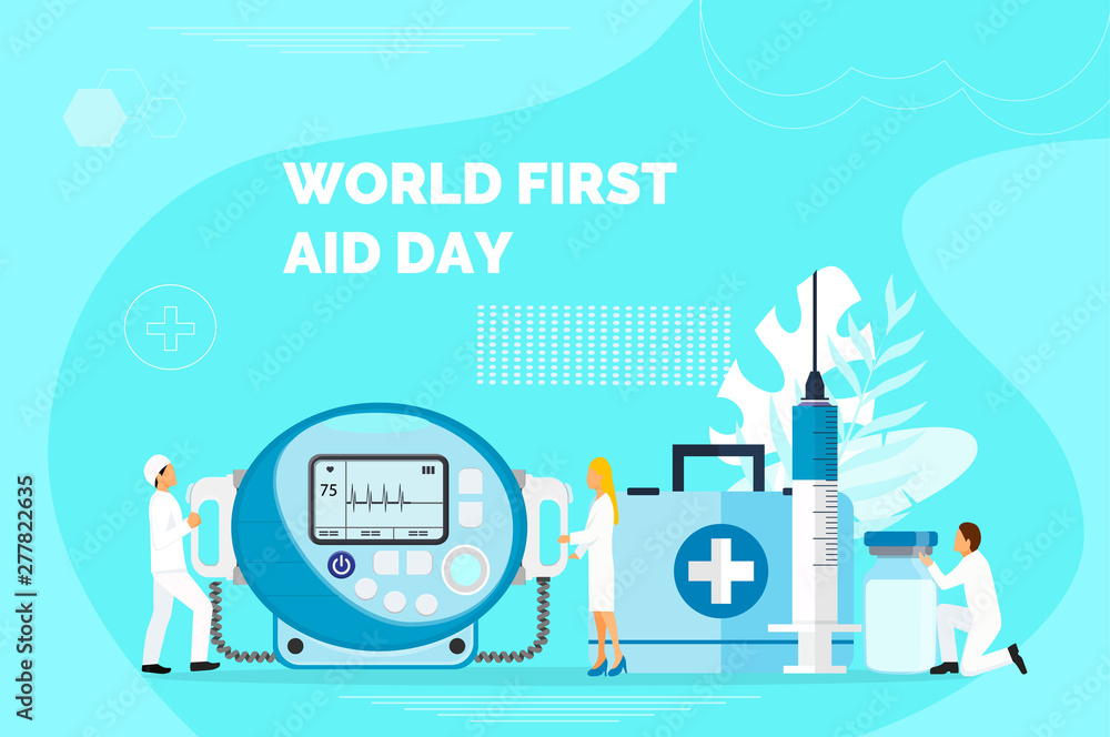 World First Aid Day on the second Saturday in September. Resuscitation ambulance car, hospital concept for website and mobile website development, landing page, apps is presented. World First Aid Day on the second Saturday in September. Resuscitation ambulance car, hospital concept for website and mobile website development, landing page, apps is presented.