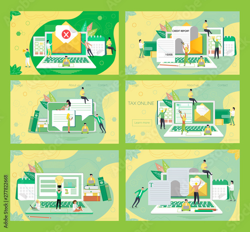 Big set vector of landing pages of online tax payment concept, money transfer, banking, credit report service for  websites, template, UI.