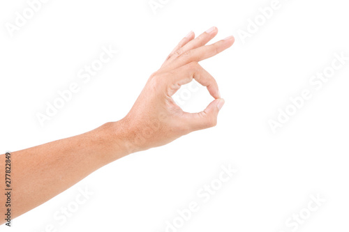 Male asian hand gestures isolated over the white background.OK POSE.