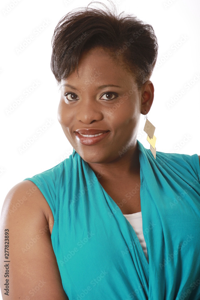 portrait of pretty black young woman smiling with short hair portrait of pretty black young woman smiling with short hair