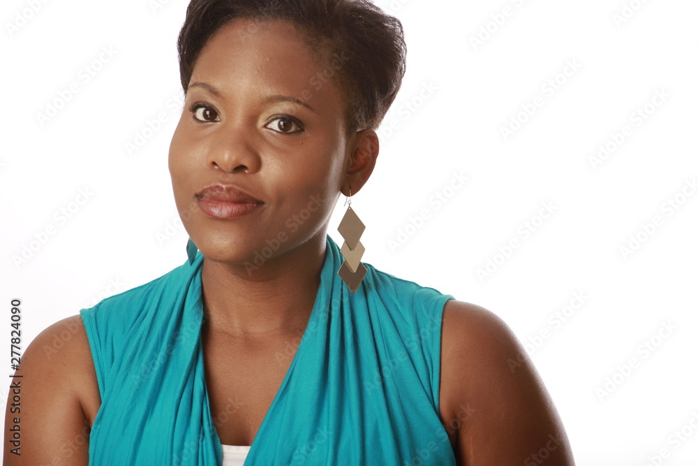 portrait of pretty black young woman smiling with short hair portrait of pretty black young woman smiling with short hair