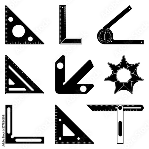 Set of measuring tools. Flat icons. Woodworking. Silhouette vector