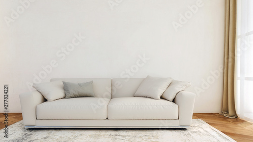 Modern interior design of living room with empty wall, mockup, backdrop, template, copy space, 3d rendering