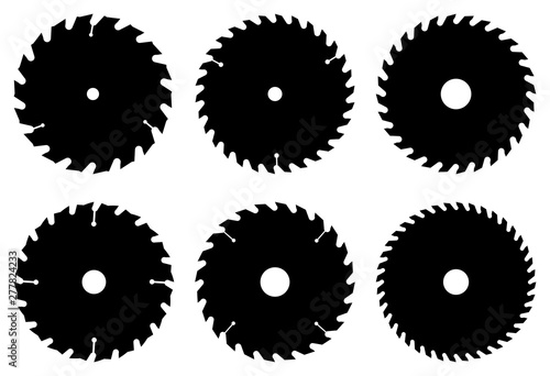 Circular saw blade for cutting wood. Flat icon. Silhouette vector photo