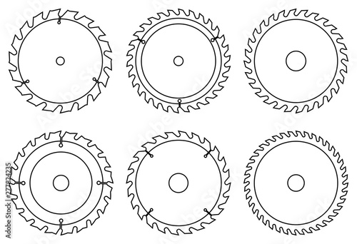 Circular saw blade for cutting wood. Flat icon. Thin line vector