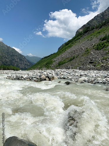 Russia, North Ossetia. Tseyskoe (Tsey) gorge, river Tseydon in summer  photo