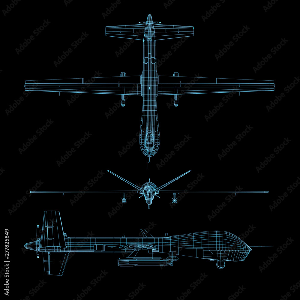 3D render of fireframe military drone 3D render of fireframe military drone