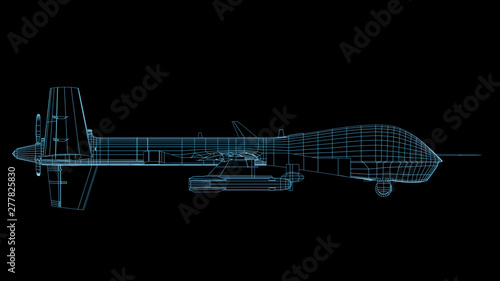 3D render of fireframe military drone
