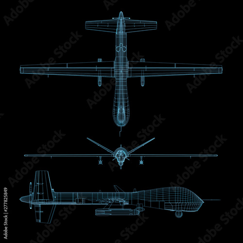 3D render of fireframe military drone