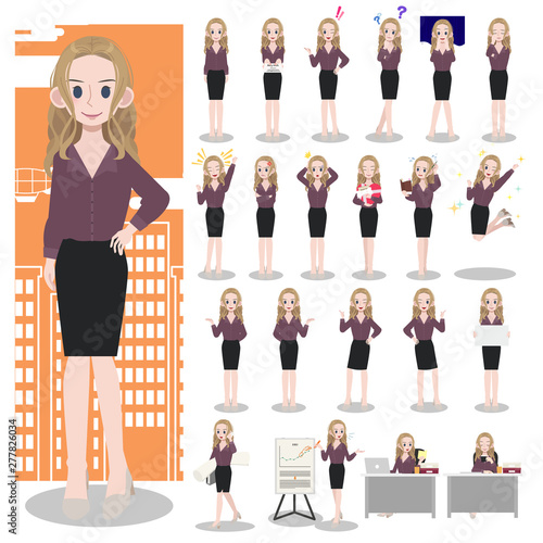 Business woman character set on a white background