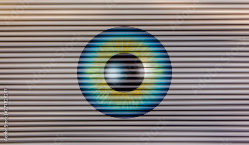 Grey roller metal door background with eye