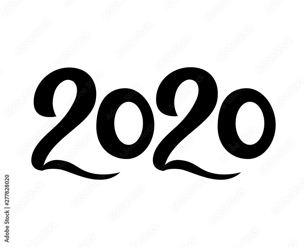 2020 New Year. Black numbers. Hand lettering. Vector illustration. 2020 New Year. Black numbers. Hand lettering. Vector illustration.