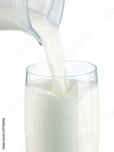 pouring milk in a glass isolated
