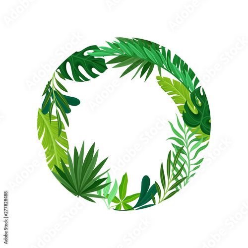 Round frame of leaves. Vector illustration on white background.