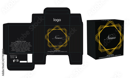 Packaging design, perfume luxury box design template and mockup box. Illustration vector.