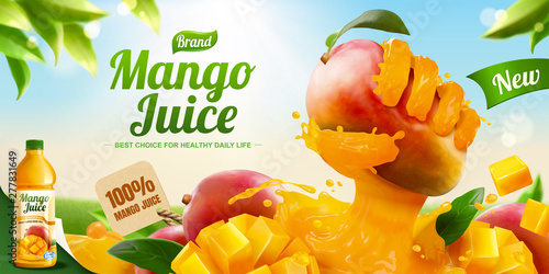 Mango juice ads with liquid hand
