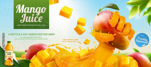 Mango juice ads with liquid hand