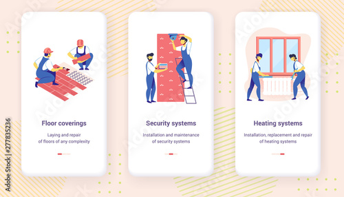 Home Repair Mobile App Page Onboard Screen Set