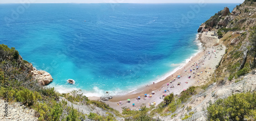 Spanish Mediterranean coast in Alicante. Panoramic view of the Moraig beach in Benitachell