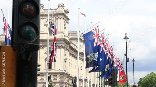 The flags of the Crown Dependencies and Overseas Territories.  Parliament Square Garden photo