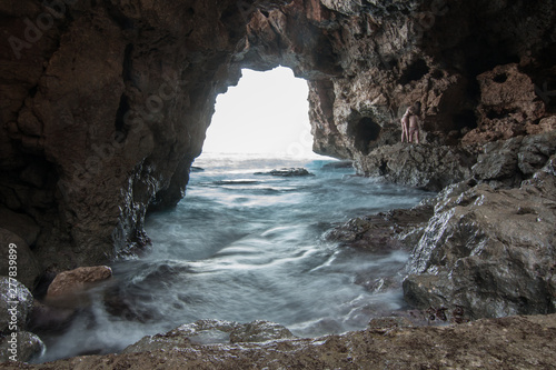 Cave of the arches in the Moraig beach, Benitachell. The white coast, a spanish Mediterranean coast in Alicante.