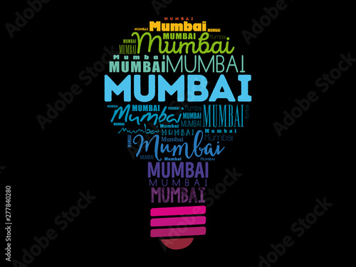 Mumbai light bulb word cloud, travel concept background