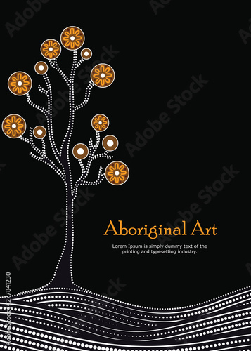 Tree on the hill, An illustration based on aboriginal style of background depicting nature.
