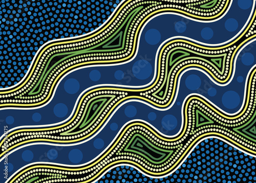 Aboriginal dot art vector background with river