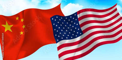 アメリカ　中国　 空　 国旗