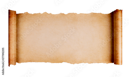 Vintage blank paper scroll isolated on white background with copy space.