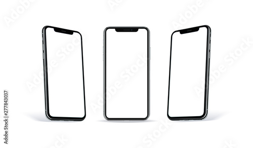 Blank modern mobile phone isolated on white background.