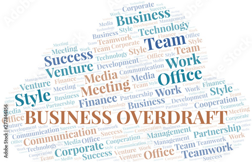 Business Overdraft word cloud. Collage made with text only.