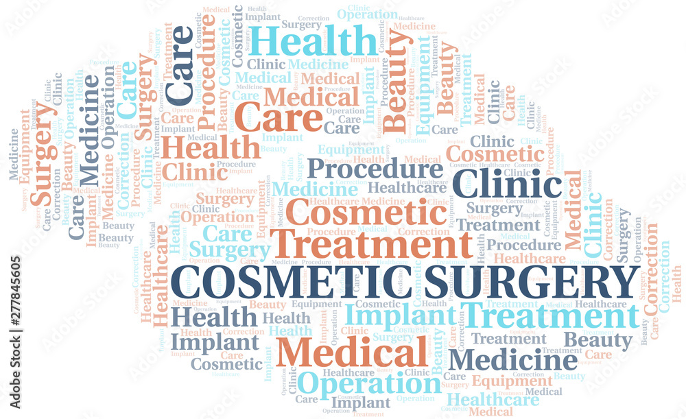Cosmetic Surgery word cloud vector made with text only. Cosmetic Surgery word cloud vector made with text only.