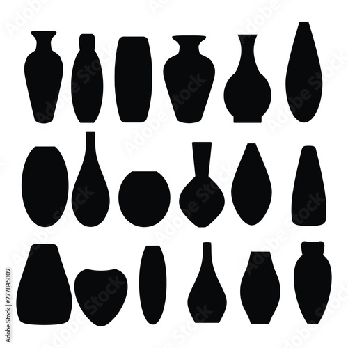 Set of vector realistic detailed silhouettes of vases.